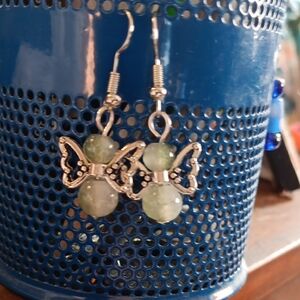 Chic Silver and Green Butterfly Earrings